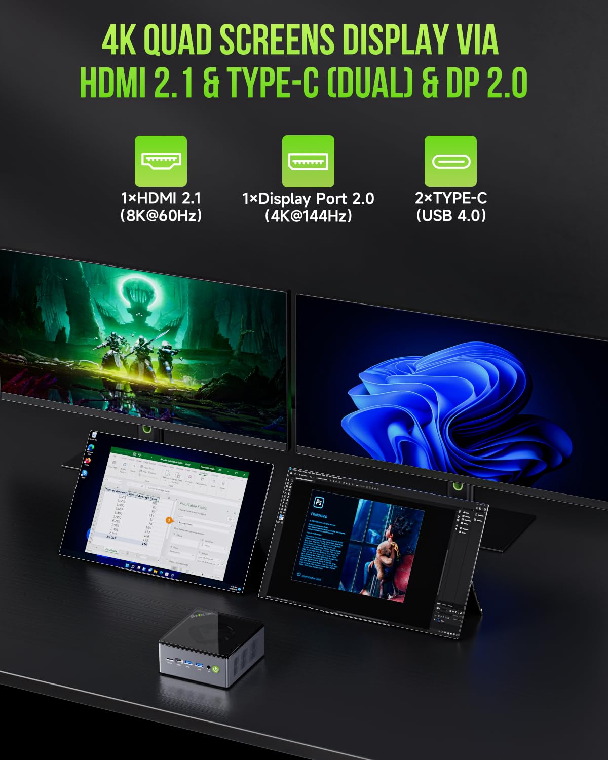 GMKtec M7 Pro AMD Ryzen 9 6950H (8C/16T) Gaming-Mini-PC Dual-LAN 2,5 Gbit/s Desktop-Computer, 32 GB DDR5 4800 MHz Dual Channel (16 GB*2) 1 TB PCIe SSD, USB4.0, HDMI, DP, USB-C, WiFi 6E, BT 5.2