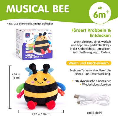 hahaland Baby Spielzeug 6 7 8 9 10 12 Monate,Biene Kuscheltier, Musikalische Spielzeuge ab 1 2 Jahr Mädchen Jungen,Krabbelspielzeug Tummy Time Toy, Neugeborenes Geschenk