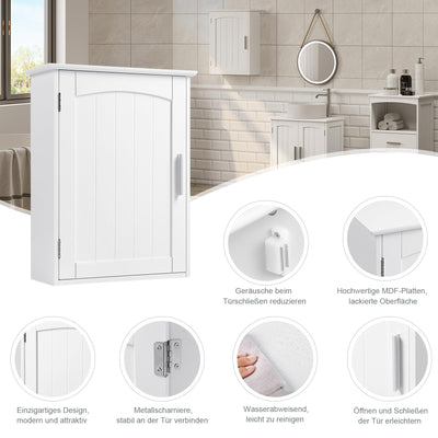 EUGAD Hängeschrank Bad, hängender Badezimmerschrank Badschrank Arzneischrank Medizinschrank, Wandschrank mit Tür, verstellbare Ablage, Weiß, 40x51x17 cm