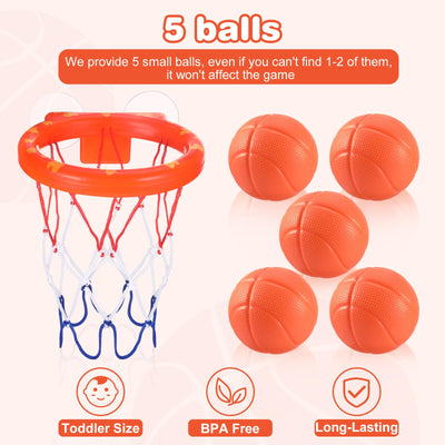 Baby Badewannenspielzeug:5 Bälle ohne Löcher + Basketballkorb mit starkem Saugnapf.Badespielzeug für Kleinkinder oder Kinder/Jungen oder Mädchen.Spielzeug-Set für Wohnzimmer,Badezimmer,Schlafzimmer