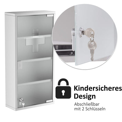 HOMCOM Medizinschrank mit Schloss, Edelstahl Arzneischrank für Erste Hilfe, 30 x 12 x 60 cm, abschließbar
