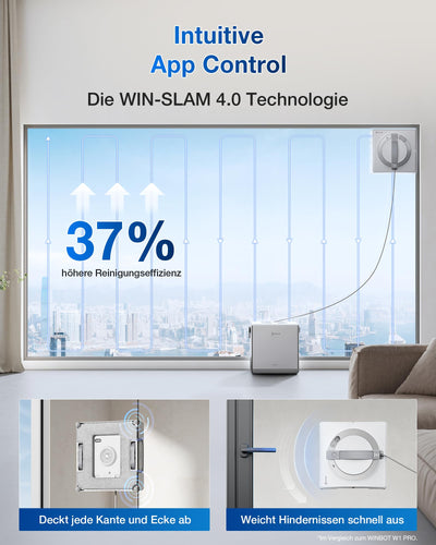 ECOVACS WINBOT W2 PRO Omni Fensterputzroboter mit 6-in-1 Multifunktionsstation, Aufladen im Betrieb, 3-Düsen-Sprühkopf, 12-Stufen-Schutz, Win-SLAM 4.0 Pfadplanung, Weiß