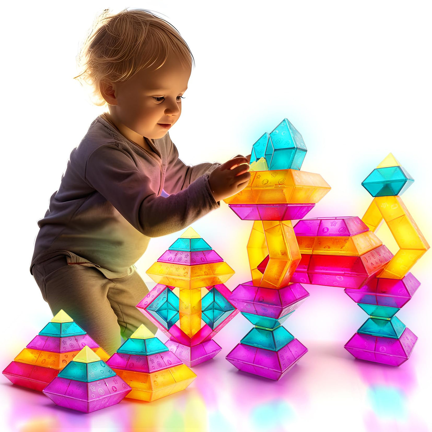 MAKE KIDS SMILE BUBBLE FUN Bausteine für Kleinkinder ab 2 3 4 5 6 Jahre,30 Stück Pyramide Stapelspielzeug,Farbige Blöcke Bauspielzeugsets STEM Spielzeug für Jungen und Mädchen