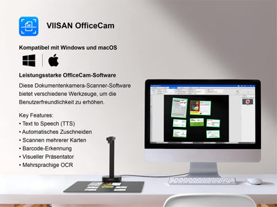 VIISAN Dokumentenscanner, 16MP USB tragbar, Aufnahmegröße A4, Deskewing, Scannen von mehrseitigen Dokumenten, OCR & TTS Tech, funktioniert mit Windows & MacOS