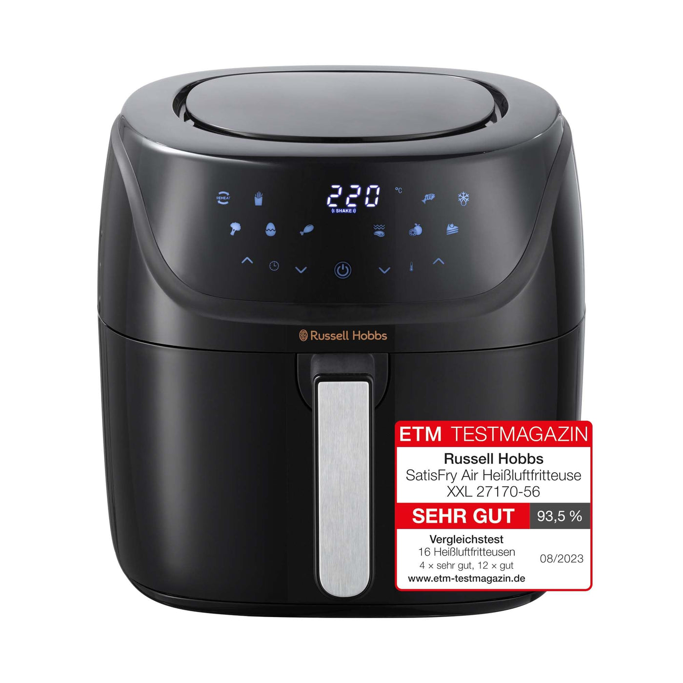 Russell Hobbs Heißluftfritteuse XXL 8L Rapid AirFryer [kompaktes Gehäuse,7 Kochfunktionen,10 Programme] SatisFry (spülmaschinenfest, max 220°C, Fritteuse ohne Öl, Grillen, Backen, Braten) 27170-56
