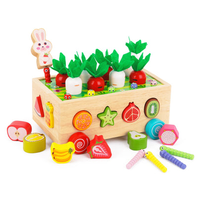 KMTJT Kinder Montessori Spielzeug ab 1 2 3 Jahr | 7-in-1 Holzspielzeug 2 Jahre | Steckspiel Sortierspiel Holzpuzzle Karottenernte | Lernspielzeug Geschenk für Mädchen Jungen Kinder Kleinkind