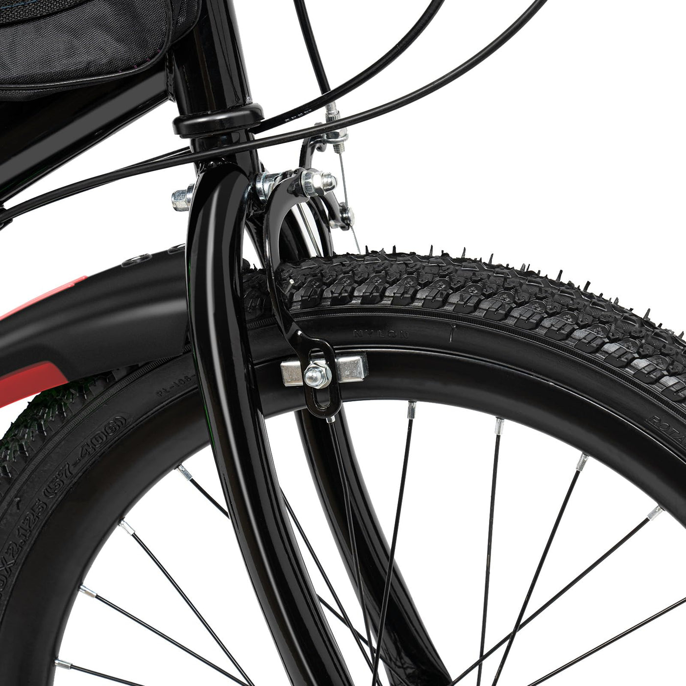 Fyssnn 20 Zoll 7 Gang Kinder Höhenverstellbar Mountainbike für Jungen Mädchen | Max 85kg | Sicherheitsbremsen | Fahrrad mit Schutzblech/Stauraumtasche/Trinkflasche Set/Kompassklingel (Schwarz-Rot)