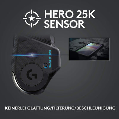 Logitech G502 LIGHTSPEED kabellose Gaming-Maus mit HERO 25K DPI Sensor, Wireless Verbindung, USB-Anschluss, RGB-Beleuchtung, Gewichtstuning, POWERPLAY-kompatibel, PC/Mac - Schwarz