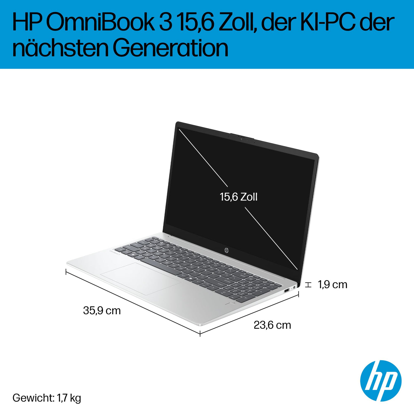 HP OmniBook 3 Next Gen AI PC 15-fn0523ng | Copilot+ PC | 15.6 Zoll FHD Display (1920 x 1080) | AMD Ryzen AI 5 330 (50 NPU-Tops) | 16GB RAM | 512GB SSD | QWERTZ Tastatur | Windows 11 Home | Silber