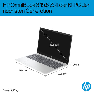 HP OmniBook 3 Next Gen AI PC 15-fn0523ng | Copilot+ PC | 15.6 Zoll FHD Display (1920 x 1080) | AMD Ryzen AI 5 330 (50 NPU-Tops) | 16GB RAM | 512GB SSD | QWERTZ Tastatur | Windows 11 Home | Silber