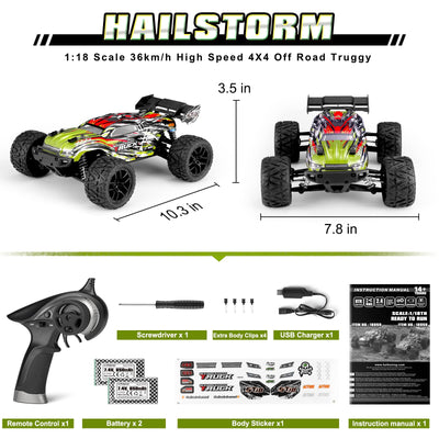 HAIBOXING Ferngesteuertes Auto 1/18 RC Car Hailstorm, 4WD All Terrain High Speed Racing Auto 36 kmh, 2,4 GHz RC Truck 4X4 Offroad wasserdicht elektrisch betrieben