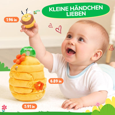 JoyCat Baby Spielzeug 6 Monate, Baby Bienenstock mit 5 Bienen, Rassel, Spiegel, Montessori Spielzeug ab 6 8 9 12 Monate, Motorikspielzeug Sensorik Spielzeug Geschenk für Jungen Mädchen