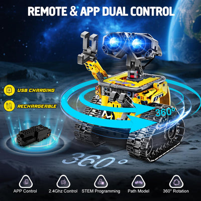 HiWEEGO Technik Roboter für Kinder Bausatz - 5-in-1 mit Fernbedienung und App Steuerung | 520 Stück RC Wall Roboter/Tech Roboter Wiederaufladbarer Geschenke für 6-12+ Jahre alte Jungen Mädchen