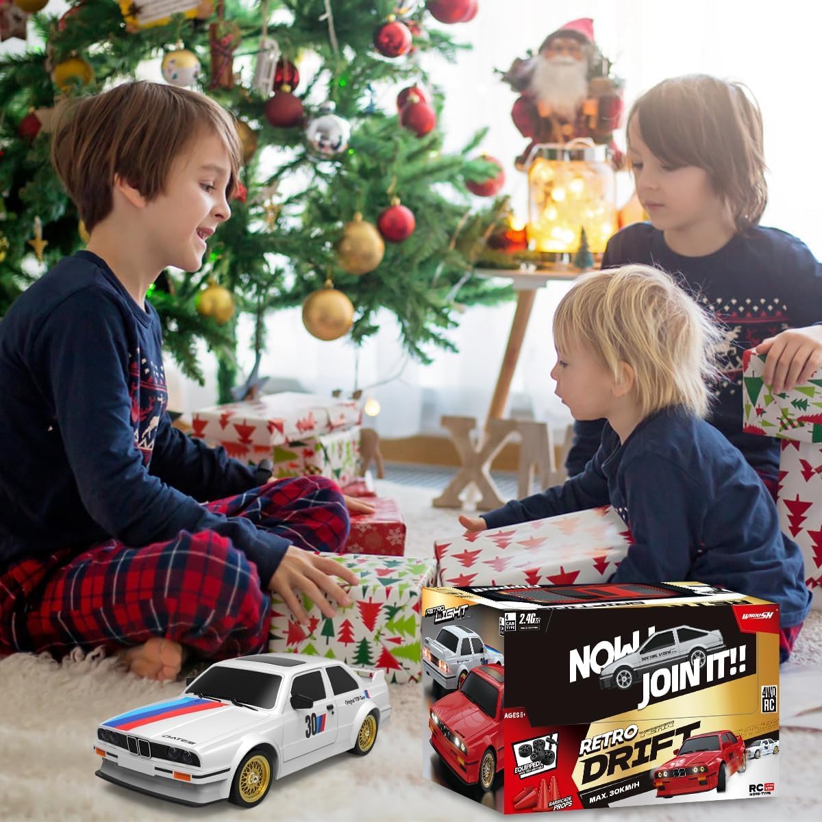 Mostop Ferngesteuertes Auto 1/16 Scale RC Drift Car 2.4GHz 4WD High Speed 30+KM/H Klassisches Fahrzeug mit LED Lichtern Drifting Tires Racing Vehicle Toys Gifts for Adults Boys, 2 Batteries, White