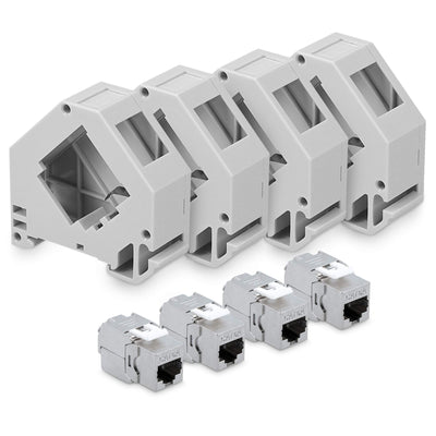 kwmobile Keystone Modul und Hutschienenadapter Set - passt auf genormte Hutschiene - 4X CAT 6A Module 4X Halter - RJ45 Buchse geschirmt - werkzeuglos