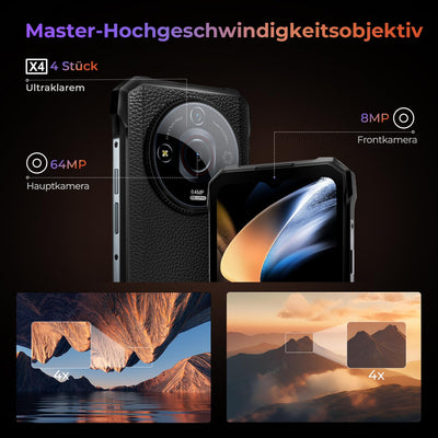HOTWAV T7 PRO Outdoor Smartphone, 6,6 Zoll 12GB+256GB (2TB Erweiterbar) Android 13 Outdoor Handy Ohne Vertrag, 6280mAh 64MP+8MP Kamera Baustellenhandy Dual SIM 4G Handy-Face ID/NFC/Fingerabdruck/IP68