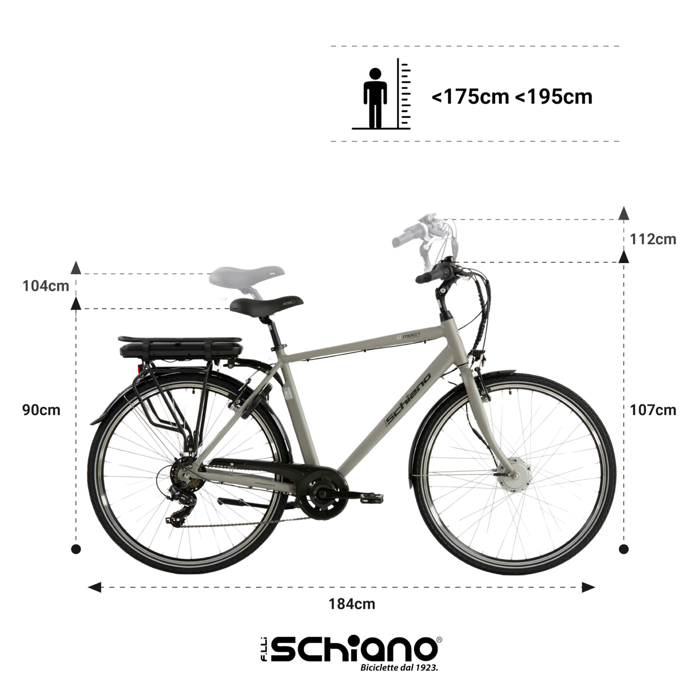 F.lli Schiano E-Moon, E Bike für die Stadt 28 Zoll, 36V 13Ah Abnehmbarer Akku, Motor 250W 40Nm, City Ebike für Herren, Grau