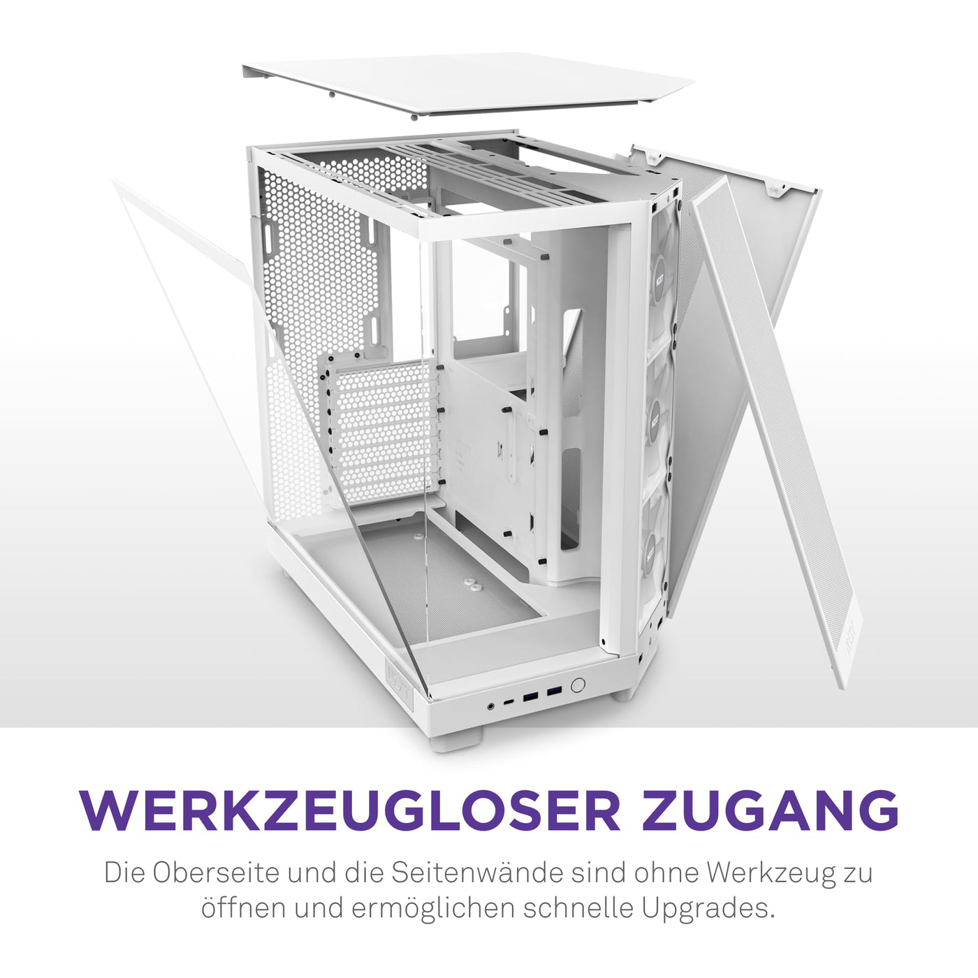 NZXT H6 Flow RGB | CC-H61FW-R1 | Kompaktes Mid-Tower Gehäuse mit zwei Kammern | Inklusive 3 x 120 mm-Lüfter RGB | Glaspaneele mit Panoramablick | Hochleistungs-Airflow-Panels | Weiß