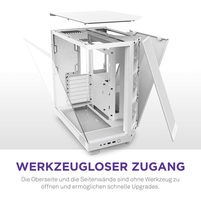 NZXT H6 Flow RGB | CC-H61FW-R1 | Kompaktes Mid-Tower Gehäuse mit zwei Kammern | Inklusive 3 x 120 mm-Lüfter RGB | Glaspaneele mit Panoramablick | Hochleistungs-Airflow-Panels | Weiß