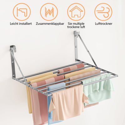 Innotic Wäscheständer Wandmontage Klappbar, Wasserdicht Wäschetrockner Wand Outdoor mit 8 Stangen groß Raum, Platzsparend Wäscheständer für außen Bad Balkon Waschraum