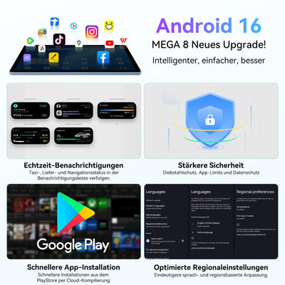 Blackview MEGA8 Android 16 Tablet 13 Zoll,36GB RAM+256GB ROM,90Hz 2K FHD Großes Display,4G LTE + 5G WiFi Gaming Tablet PC,Octa Core T620,50MP+13MP Dual AI Camera,11000mAh Akuu,Face ID