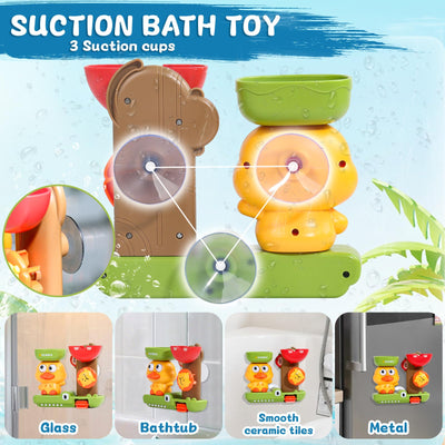 Badewannenspielzeug, Badespielzeug Baby ab 1 Jahr, Baby Spielzeug ab 1 Jahr, 1 Löffel & 3 Stapelbare Tier-Becher, Geschenk 1 2 3 Jahre Junge Mädchen, Wasserspielzeug Kinder ab 6-18 Monate