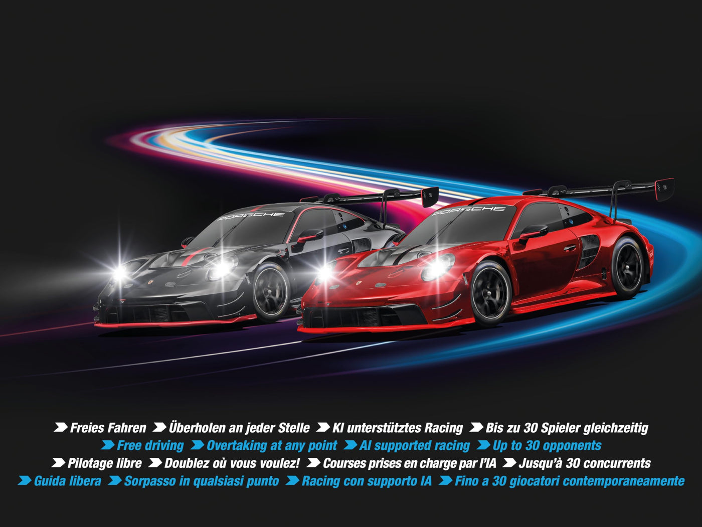 Carrera HYBRID Devil Drivers, Rennspaß der neuen Generation, Legendäre Rennboliden Porsche 911 GT3 R im Maßstab 1:50, Hybrid Technologie mit KIIUnterstützung, Steuerung per SmartphoneIApp