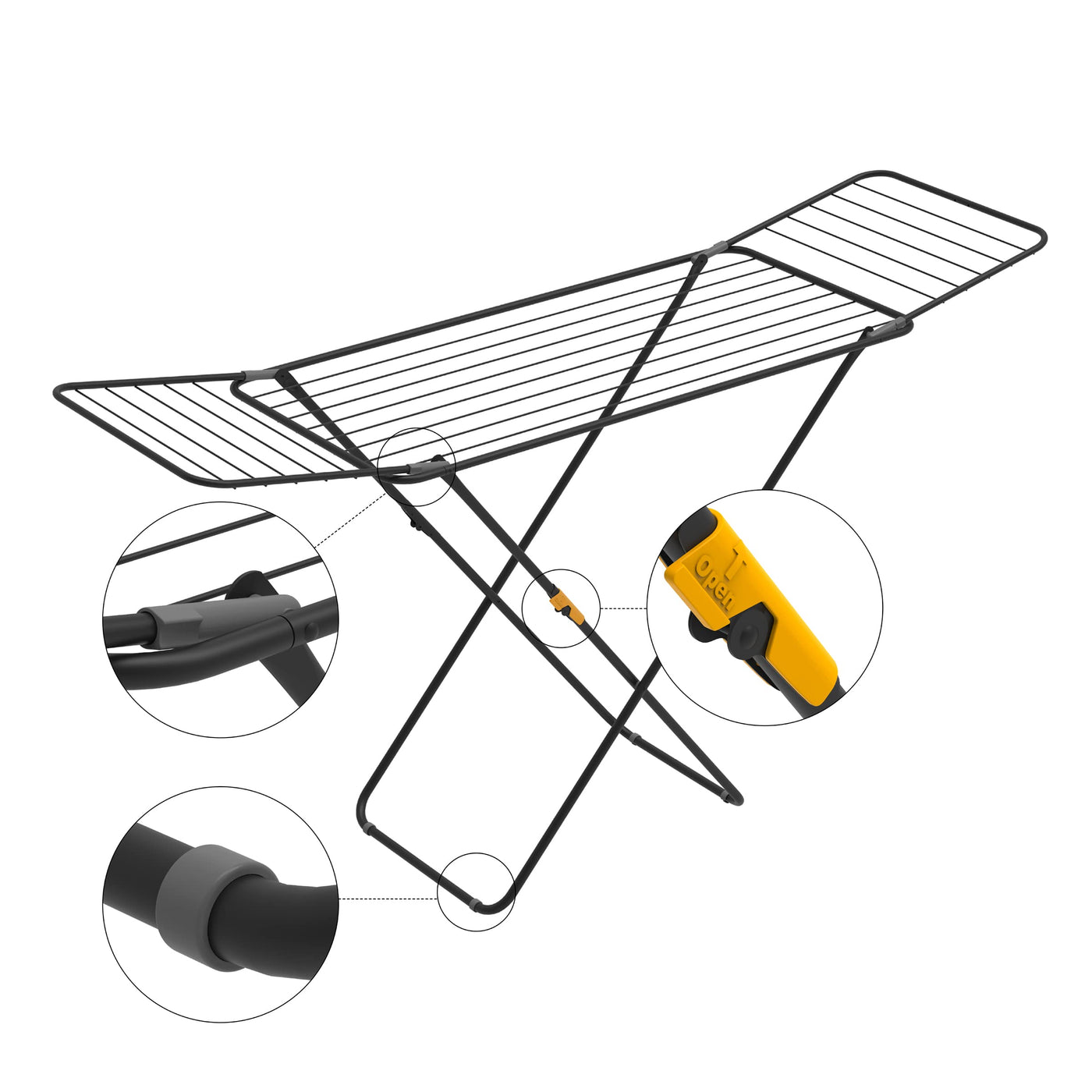 Rörets Wäscheständer Sussi Black – verriegelbare Flügel – Sicherheitssperre – 52x176x96cm – 18 m Trockenfläche - Design und Qualität von Schwedens stärkster Trockenständermarke, für Bekleidung