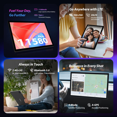 FORUSER Tablet 14 Zoll Android 14 mit Incell 2K Tablets, 36(12+24) GB RAM +256GB ROM (2TB TF), 11580mAh Akku, Octa-Core, 4G Dual SIM/5G WiFi/GPS,mit Stift und Hülle(Schwarz)