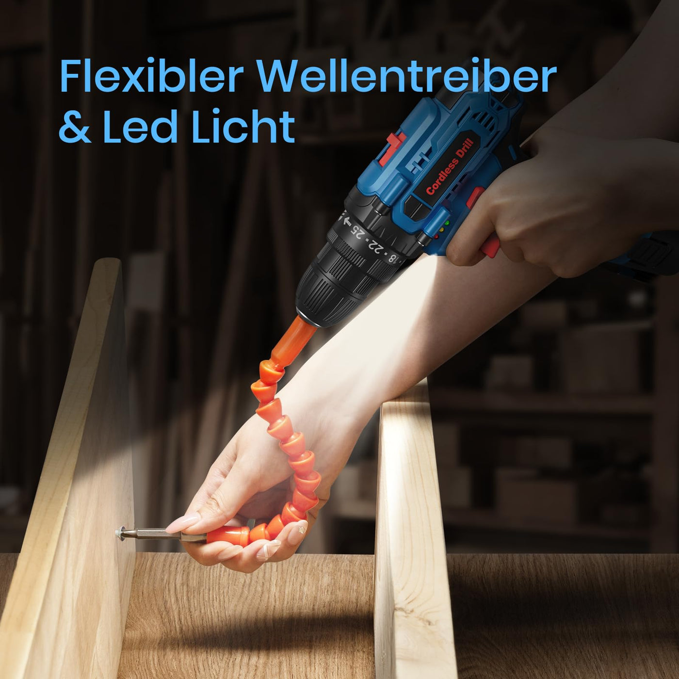 Akkuschrauber, 12V Akku Bohrschrauber Set, 25+1 Akkubohrer 25Nm Drehmoment Max mit 2000mAh Akku, 24tlg Zubehör und Tragetasche, 10mm Bohrfutter, 2-Gang, LED-Licht, Klein Akku Schrauber