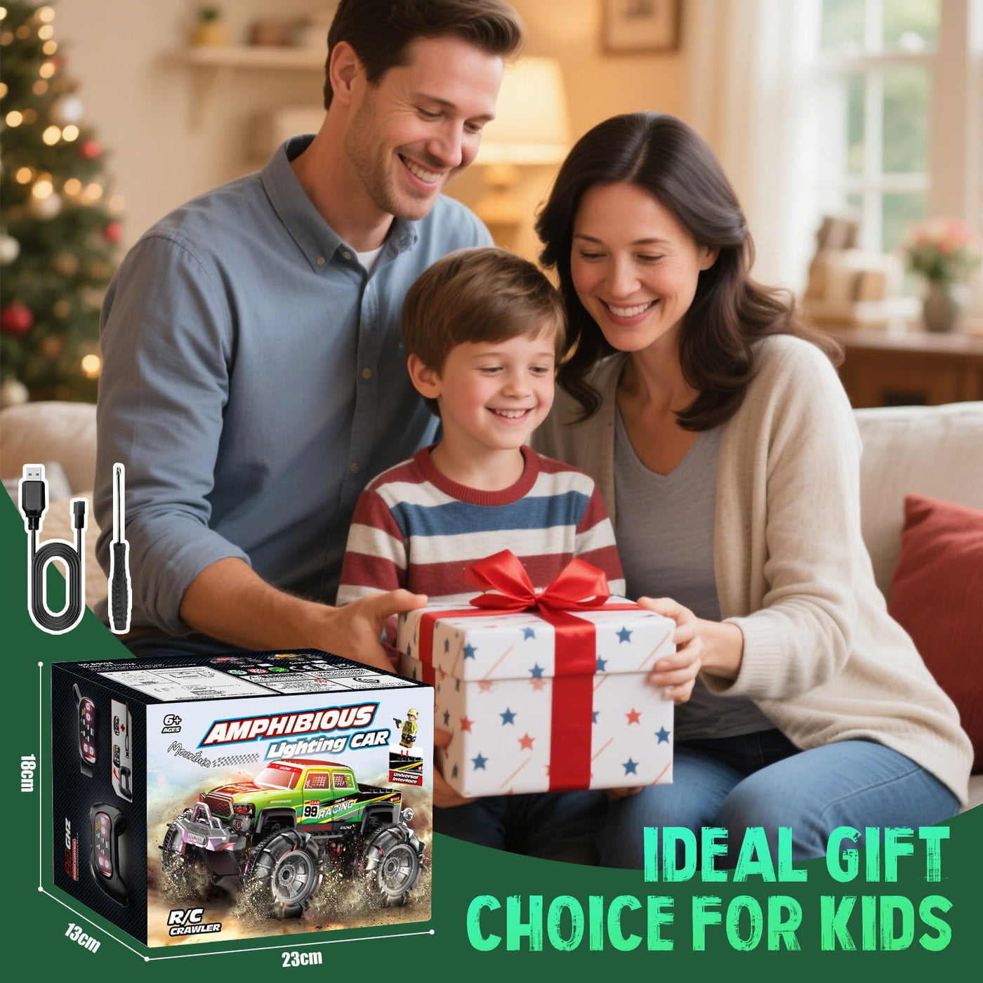 Gaeymy Amphibisches Ferngesteuertes Auto, 1:18 RC Auto Wasserdicht mit Gestensensor und LED Licht, 2,4 GHZ 4WD 360° Drift für Kinder