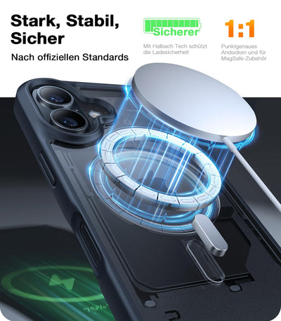 TORRAS Guardian-Mag für iPhone 16 Hülle für MagSafe (TOP Militärschutz & Magnetkraft) Matt Durchscheinende Rückseite Hülle für iPhone 16 Case Dünn Schwarz