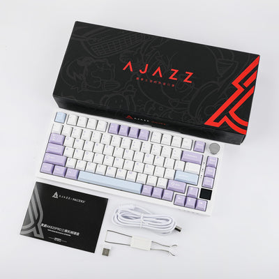 EPOMAKER Ajazz AK820 Pro Gasket Mechanische Tastatur mit Kabel/Bluetooth/kabellos, TFT Bildschirm, beleuchtet RGB, Schalldümpfende Foam für Win/Mac/PC (White Purple, Ajazz Gift Switch)