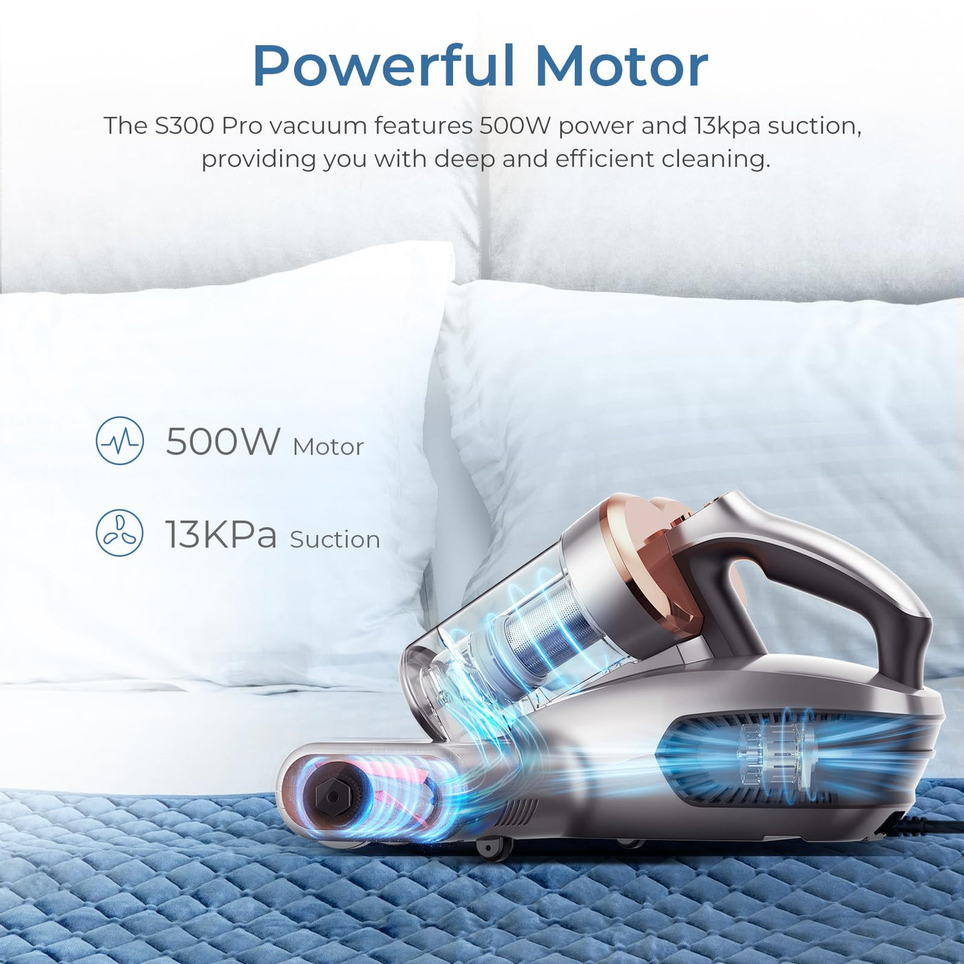 JIGOO S300 Pro Milbensauger mit Staubmilben-Sensor und Intelligente LED-Anzeige, 500W Milbenstaubsauger mit UV-Licht, Für Allergiker, entfernt 99,9% der Allergene, für Matratzen, Betten, Sofas