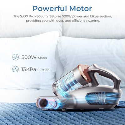 JIGOO S300 Pro Milbensauger mit Staubmilben-Sensor und Intelligente LED-Anzeige, 500W Milbenstaubsauger mit UV-Licht, Für Allergiker, entfernt 99,9% der Allergene, für Matratzen, Betten, Sofas