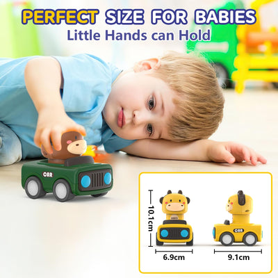 MOONTOY Auto Spielzeug ab 1 Jahr Jungen und Mädchen,4 Stück Spielzeugauto Baby-Tier-Rennwagen,Press-and-Go Spielfahrzeug Set für Kleinkinder 10 12 18 Monate,Geschenk für Kinder ab 1 2 3 Jahr