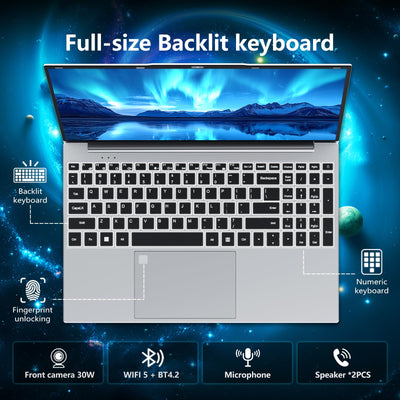 Laptop 15,6 Zoll mit Office 365, Notebook 16GB RAM 512GB SSD, Celeron N95 Prozessor, Notebook 1920x1080 FHD Bildschirm, WiFi5, Win11 Pro Laptop mit Touch ID-Tastatur mit Hintergrundbeleuchtung