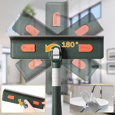 Dubest Fensterwischer mit teleskopstiel,Profi Fensterputzer Set mit 3 Mikrofaserpads und Staubwedel,180 Rotationskopf Fensterabzieher Glasreinigungswerkzeuge für Hohe Fenster im Outdoor und Zuhause