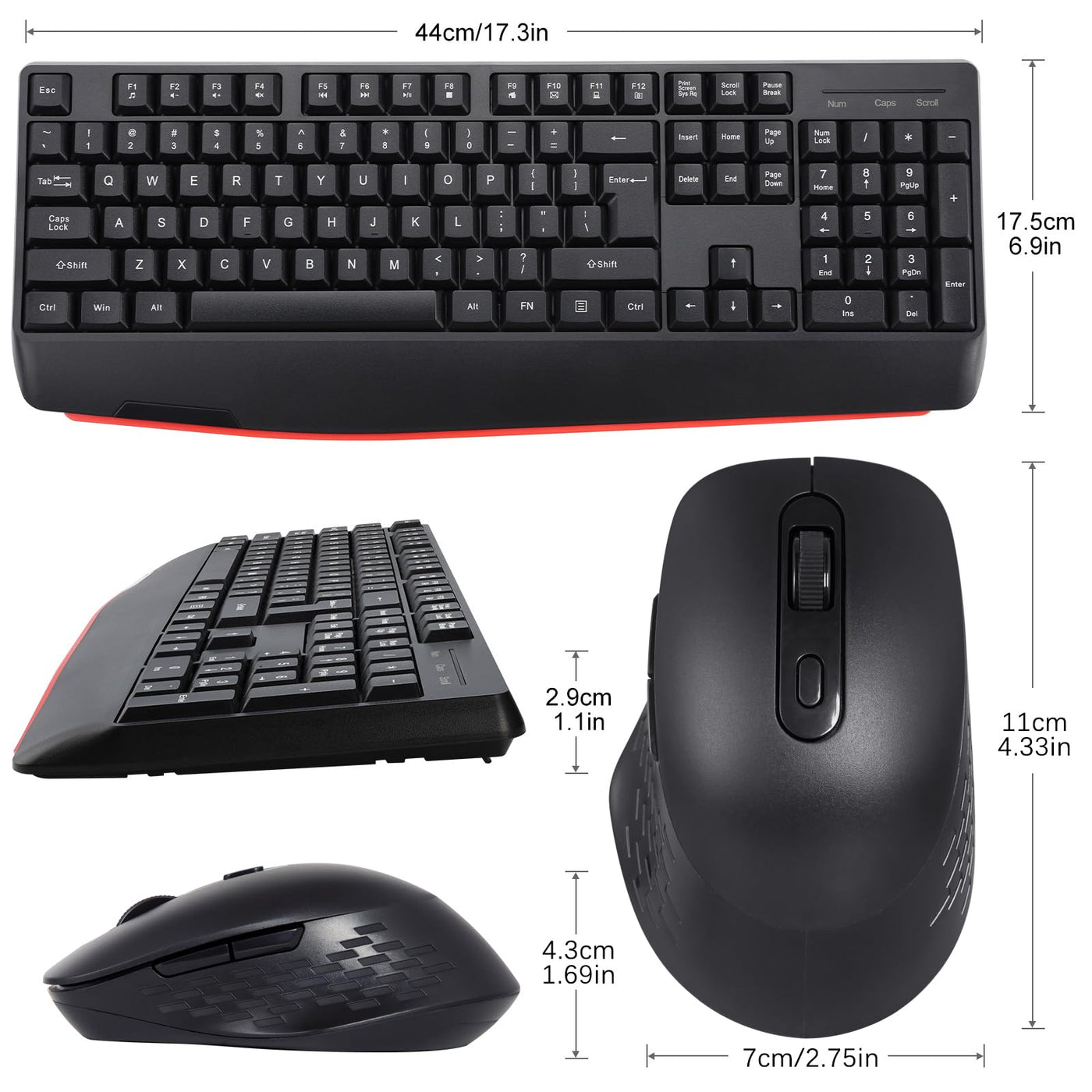 Kabellose Tastatur- und Maus-Kombination,QWERTY ergonomische 2,4-G-Computertastatur in voller Größe mit Handgelenkauflage und 3-stufiger DPI-Einstellbarer kabelloser Maus