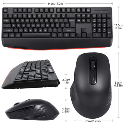 Kabellose Tastatur- und Maus-Kombination,QWERTY ergonomische 2,4-G-Computertastatur in voller Größe mit Handgelenkauflage und 3-stufiger DPI-Einstellbarer kabelloser Maus