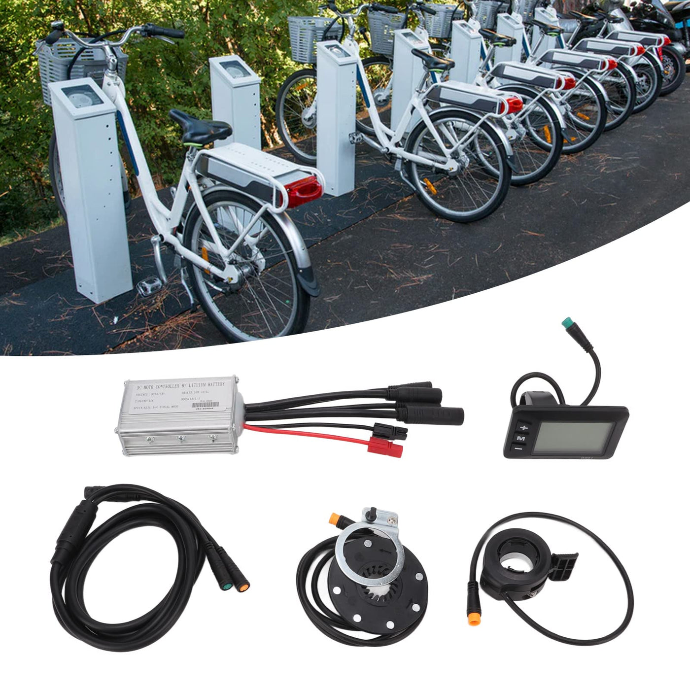 SPYMINNPOO Ebike Motor Controller, 250W 350W DC 36V 48V Elektrofahrrad Wasserdichter ESC mit GD01 Display 1 Bis 2 Kabel Komplettset