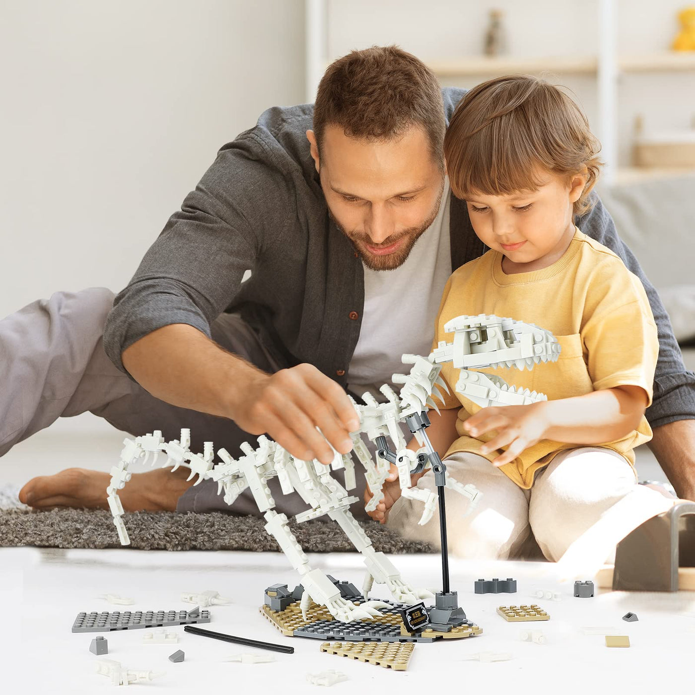 Jurassic Dinosaurier Skelett Baustein Set, kreatives T-Rex Luminous Bauspielzeug für Erwachsene, leuchtet im Dunkeln, Weihnachts-, Halloween- und Neujahrsgeschenk für Kinder von 8–14+ (435 Teile)