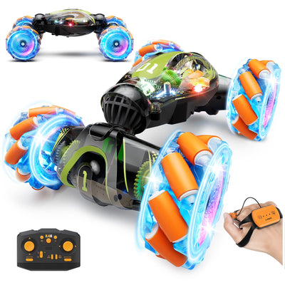 Gigilli Ferngesteuertes Auto mit Gestensteuerung Doppelseitige RC Auto 2,4 GHz 4WD 360° Wiederaufladbar Crawler Lichtern Musik Weihnachten Geschenk Spielzeug für Junge ab 6 7 8 9 10 12 Jahre Orange