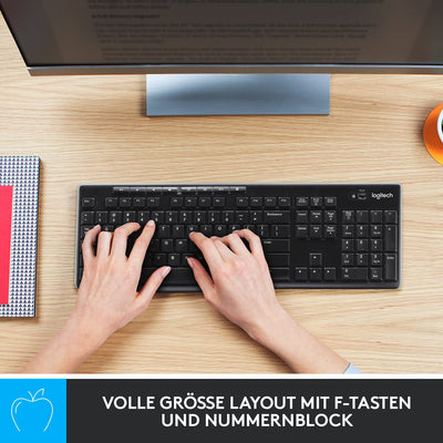Logitech MK270 Desktop for Education mit Silikonabdeckung, kabellose Tastatur-Maus-Kombination für Windows, 2,4 GHz USB, kompakte Maus, 8 Multimedia-Tasten, PC, Deutsches QWERTZ-Layout - Schwarz