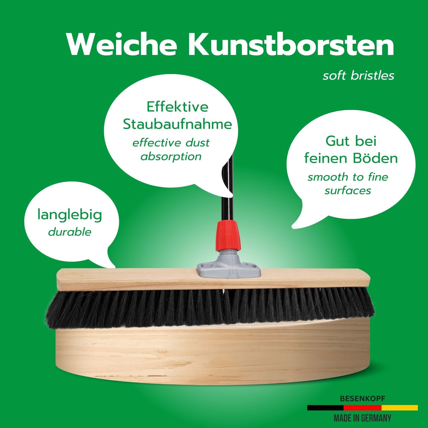 Novaliv Großer Besen Saalbesen 100 cm mit Stiel Borsten Kunstborsten Besen fein mit stiel Ideal als Werkstattbesen Hallenbesen Industriebesen Hausbesen Kehrbesen Zimmerbesen Haarbesen Besen groß