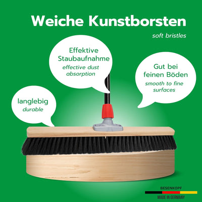 Novaliv Großer Besen Saalbesen 100 cm mit Stiel Borsten Kunstborsten Besen fein mit stiel Ideal als Werkstattbesen Hallenbesen Industriebesen Hausbesen Kehrbesen Zimmerbesen Haarbesen Besen groß