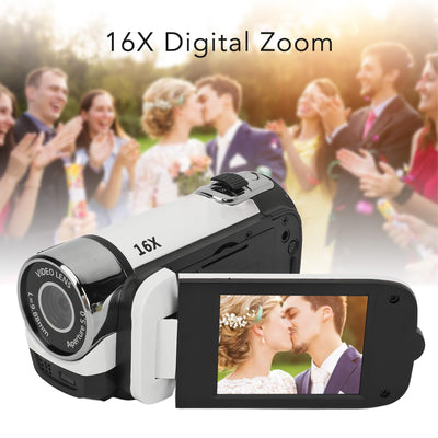 ASHATA D90 Videokamera Camcorder, 1080P 16 MP Digitalkamera Recorder, 2,4 Zoll Drehbarer Bildschirm, 16 facher Digitalzoom Camcorder Kamera mit Fülllicht (White)