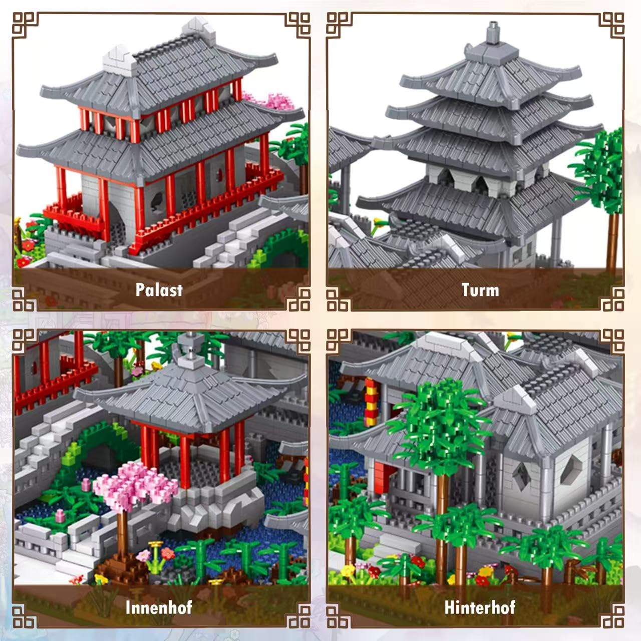 Suzhou Garden Baumhaus Bauklötze Kit, 3930 Teile Chinesische Architecture Suzhou Bauspielzeugsets mit Lichterkette, Suzhou Garden Haus Deko Modell, Klemmbausteine Building Blocks für Erwachsene Kinder