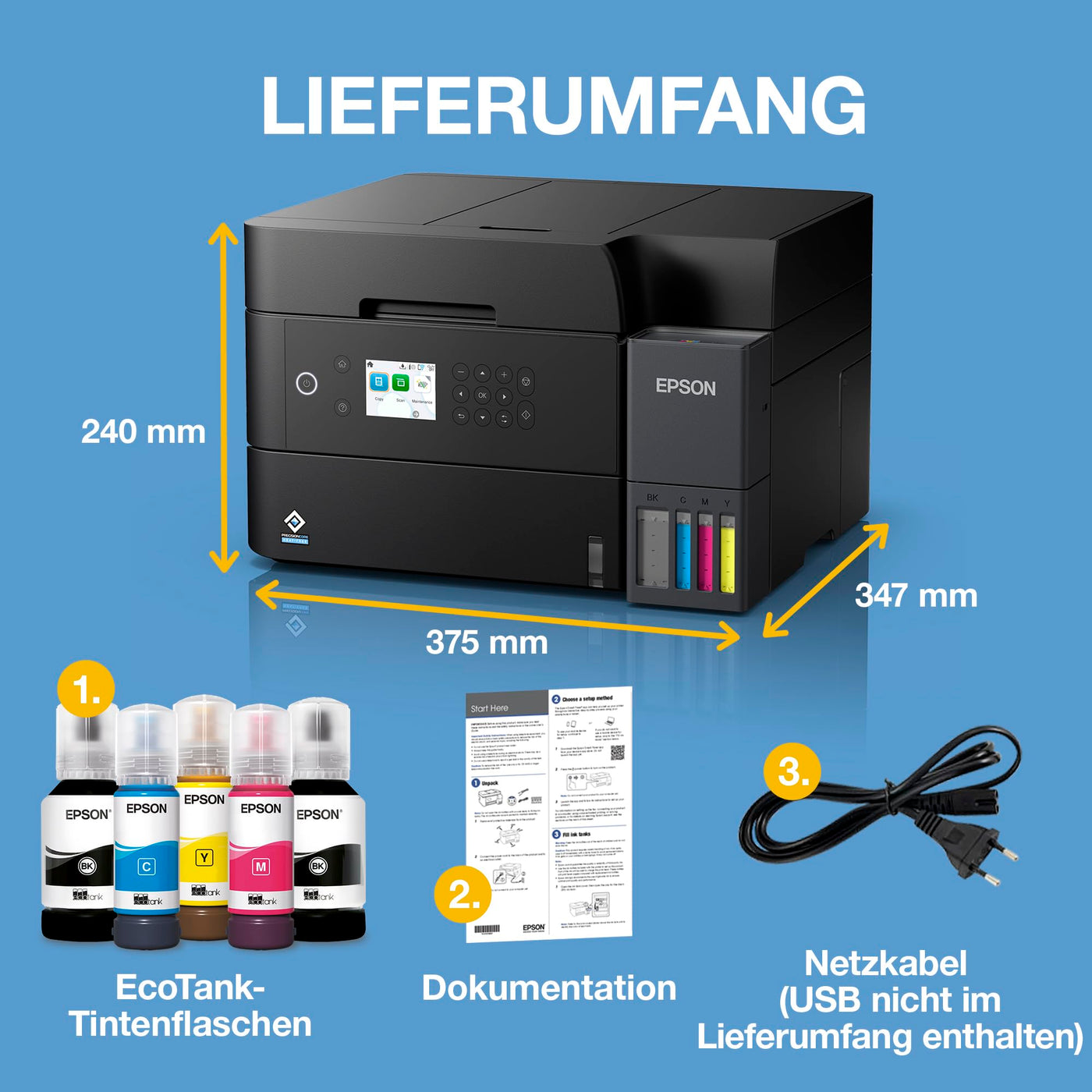 EcoTank ET-3950 A4-Multifunktionsdrucker mit Wi-Fi & AirPrint Tintentank, automatischem Dokumenteneinzug, beidseitigem Druck, Scannen & Kopieren, bis zu 3 Jahre Tinte im Lieferumfang enthalten