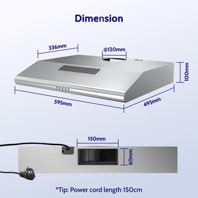 FIREGAS Dunstabzugshaube 60cm für Umluft- oder Abluftbetrieb, Dunstabzugshaube 60cm mit Bürstenloser motor & 3 Leistungsstufen, Abzugshaube Abluftleistung 250 m³/h, Edelstahl